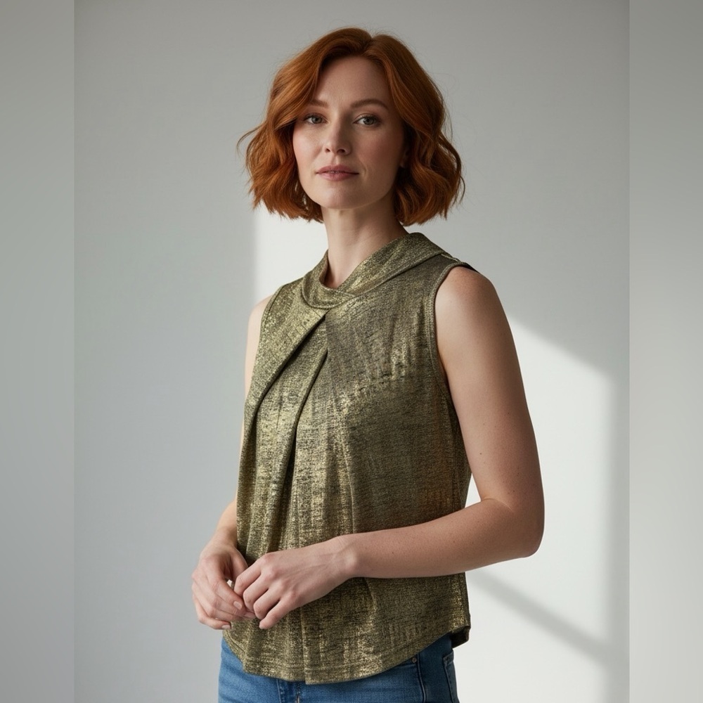 Bodybag By Jude - Metallic Sleeveless Drape Blouse